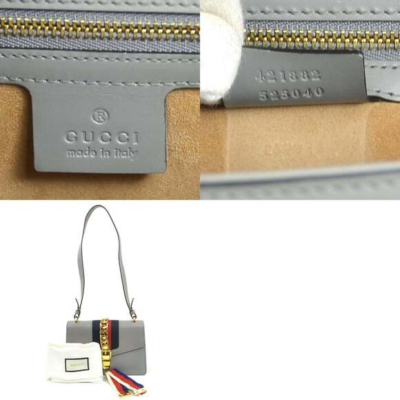 GUCCI Authentic Gray Leather Sylvie Shoulder Bag - Picture 5 of 5